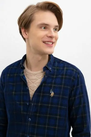 Поло США ASSN. Темно-синяя рубашка в клетку | Мужская одежда
