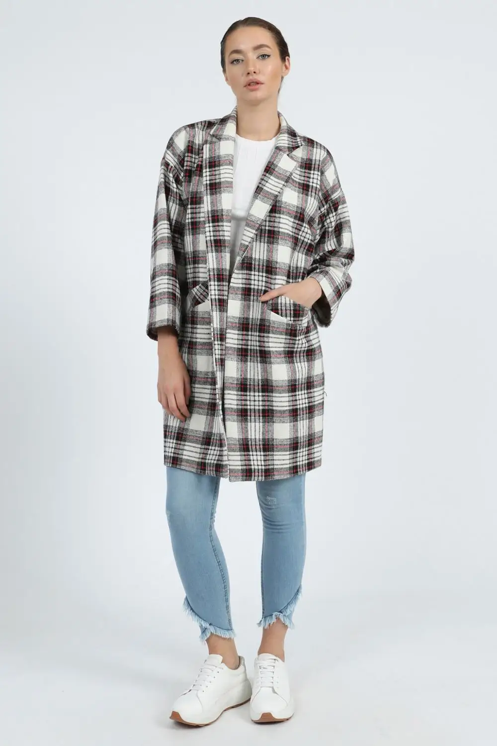

European Size 2 x [S, M, L, XL (36, 38, 40, 42) = 8 ITEMS: Women's Jacket Oversize Plaid Wool Cachet Fabric Brand Name NFree
