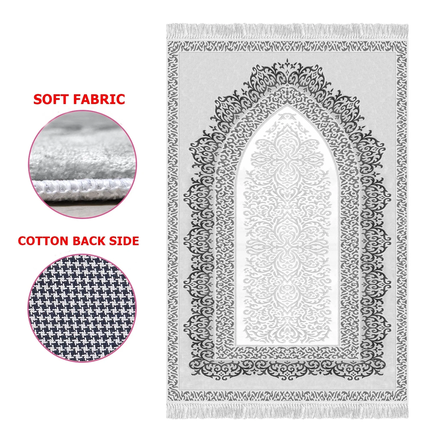 

Turkish Gray Black Prayer Rug Bamboo Vintage Non-Slip Tasseled Sejadah Thick Soft Kilim Carpet Islam Prayer Mat slamic