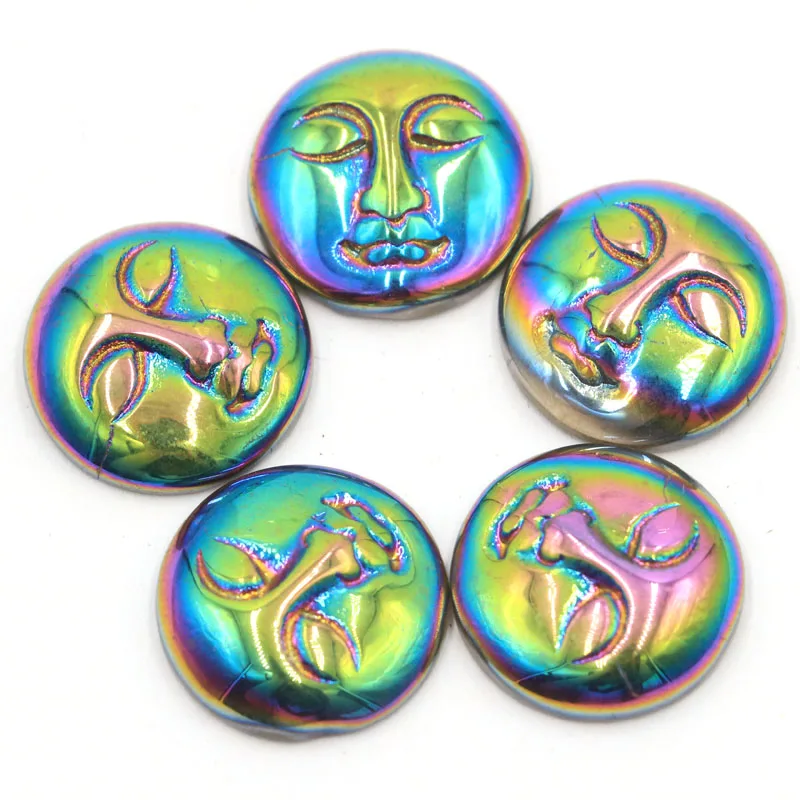 Потрясающие 18x18 мм аура Радуга Титан Кварц Луна богиня лицо кабошон кабина(5 шт.) подарок для девочек