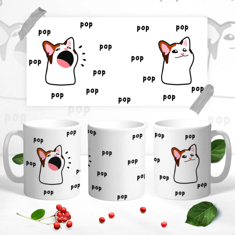 Ceramic mug Tableware tea coffee kitchen utensils sets Gifts for men Woman funny memes discord kitty catto &quotpop pop pop&quot | Дом и сад