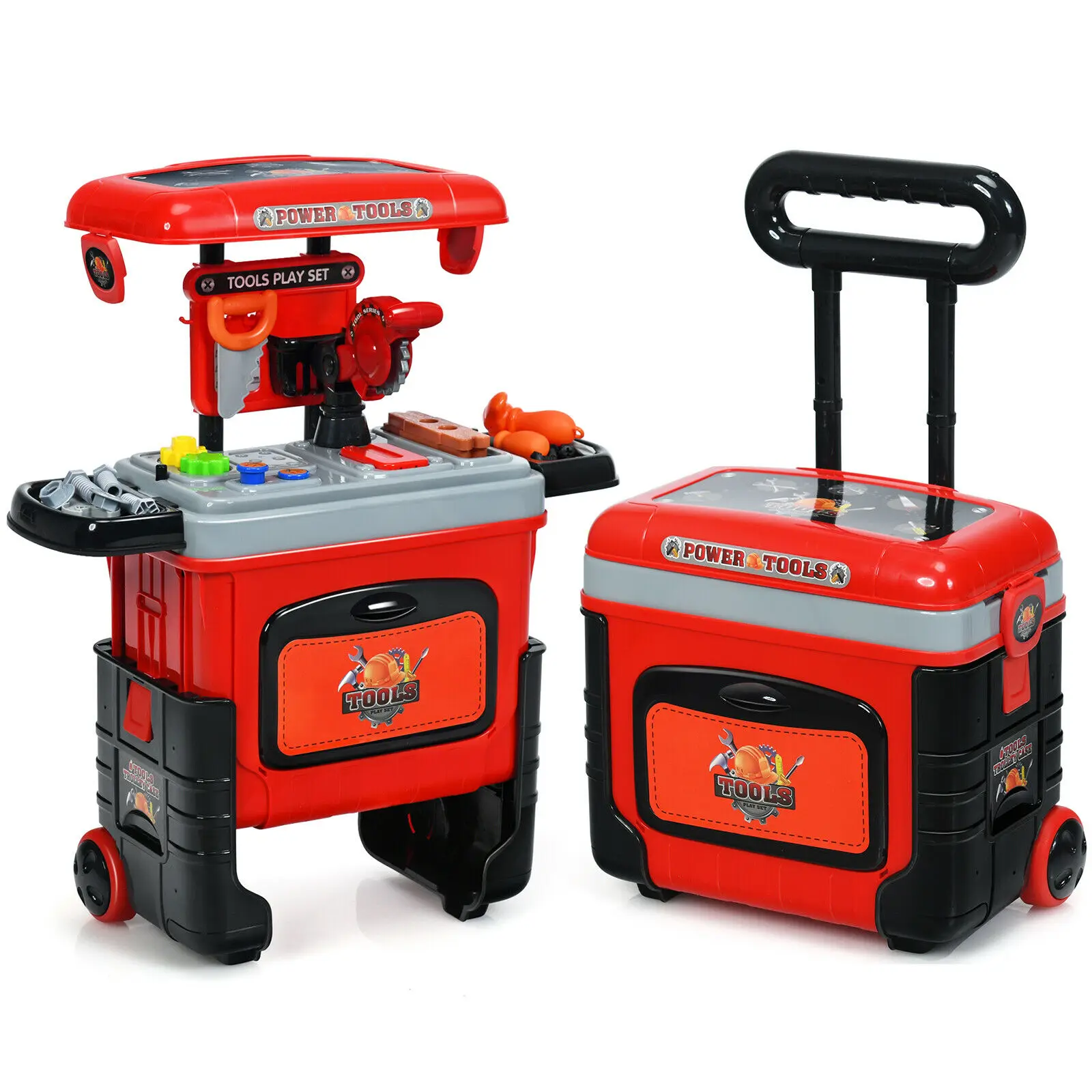

2 in 1 Travel Suitcase Toy Tool Set Workbench Trolley Cases w/ Height Adjustment TY587719
