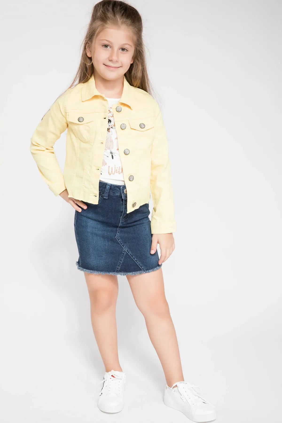 DeFacto/модные однотонные джинсы для девочек куртка детское повседневное свободное