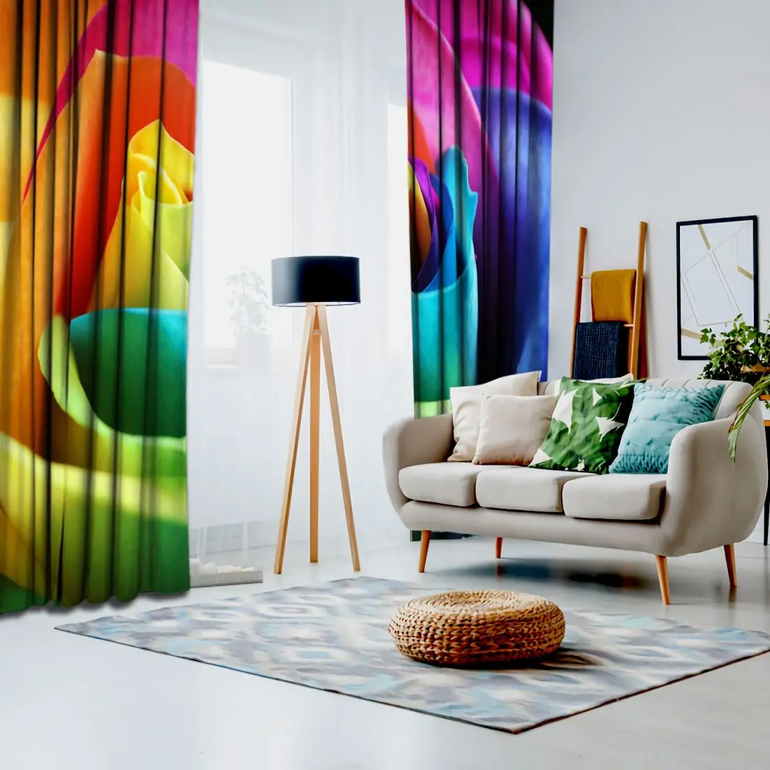 Занавеска Радуга Роза цветок на черном фоне природа цветы романтическое