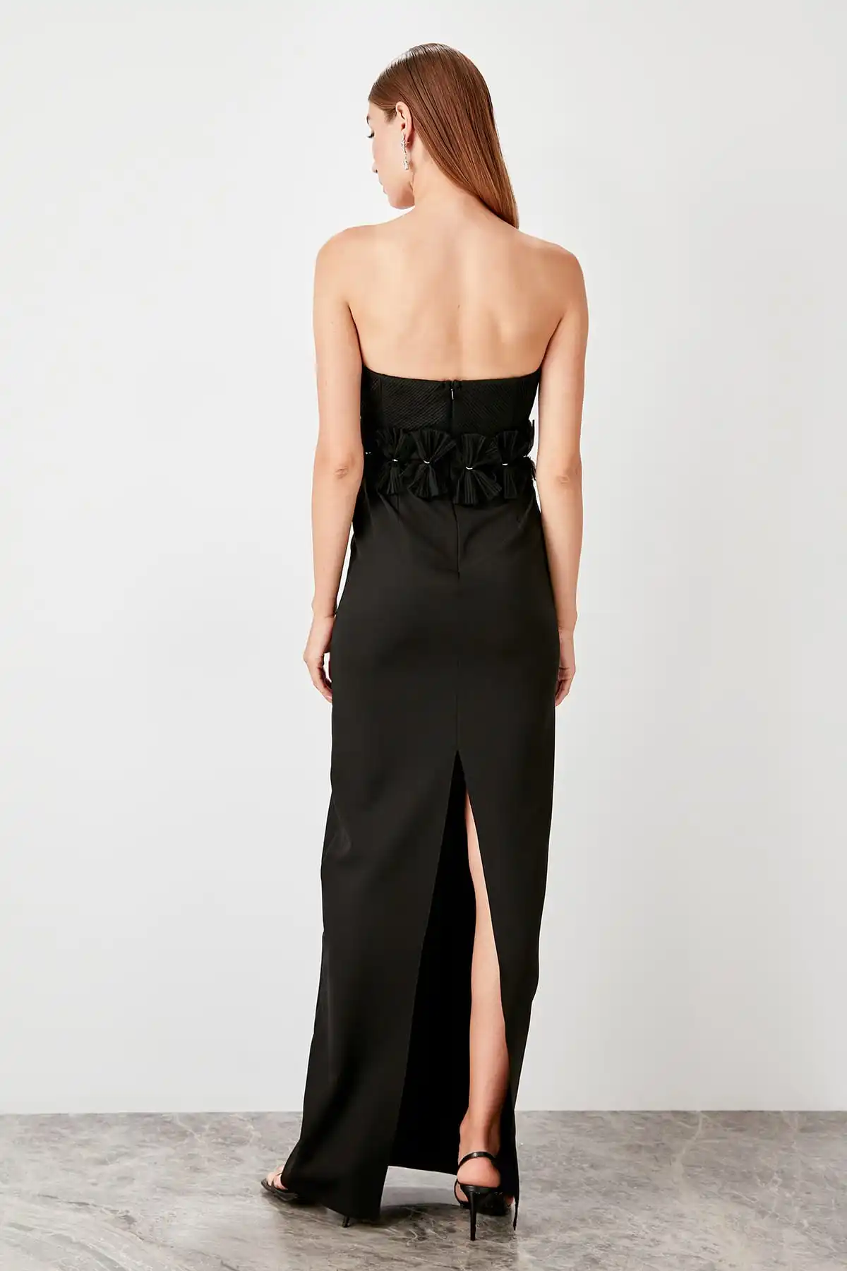 

BEYON WOMEN BLACK ACCESSAR DETAILED LONG SLEEVE DETAILED DRESS HANGING WITH CHIC ELEGANT INVITATION FASHION TOP