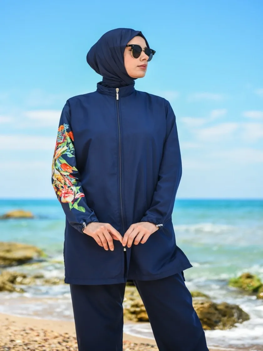 

2022 Summer Women's One Sleeve Floral Print Swimsuit Beachwear Bathing Full Cover Islamic Swimwear Islamic Conservative Hijab