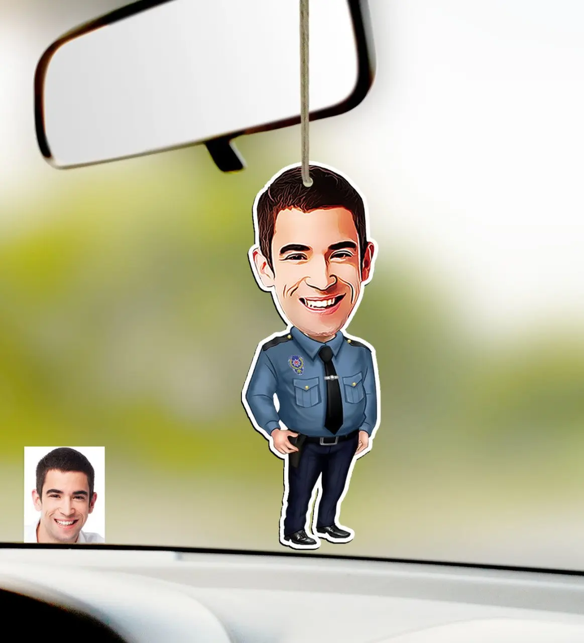 

Personalized Mr Polis Caricature Of Wood Car Rearview Mirror Süsü-3