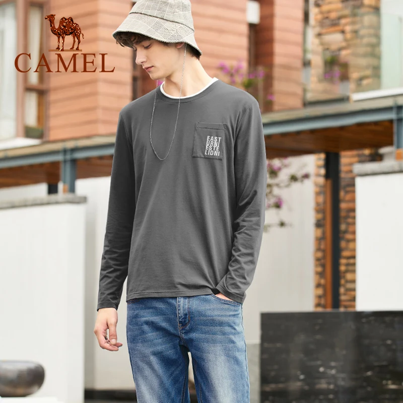 

CAMEL Men's Autumn 2021 New Round Neck Long-sleeved T-shirt Youth Solid Color All-match Bottoming Shirt Trendy Top Men Clothing