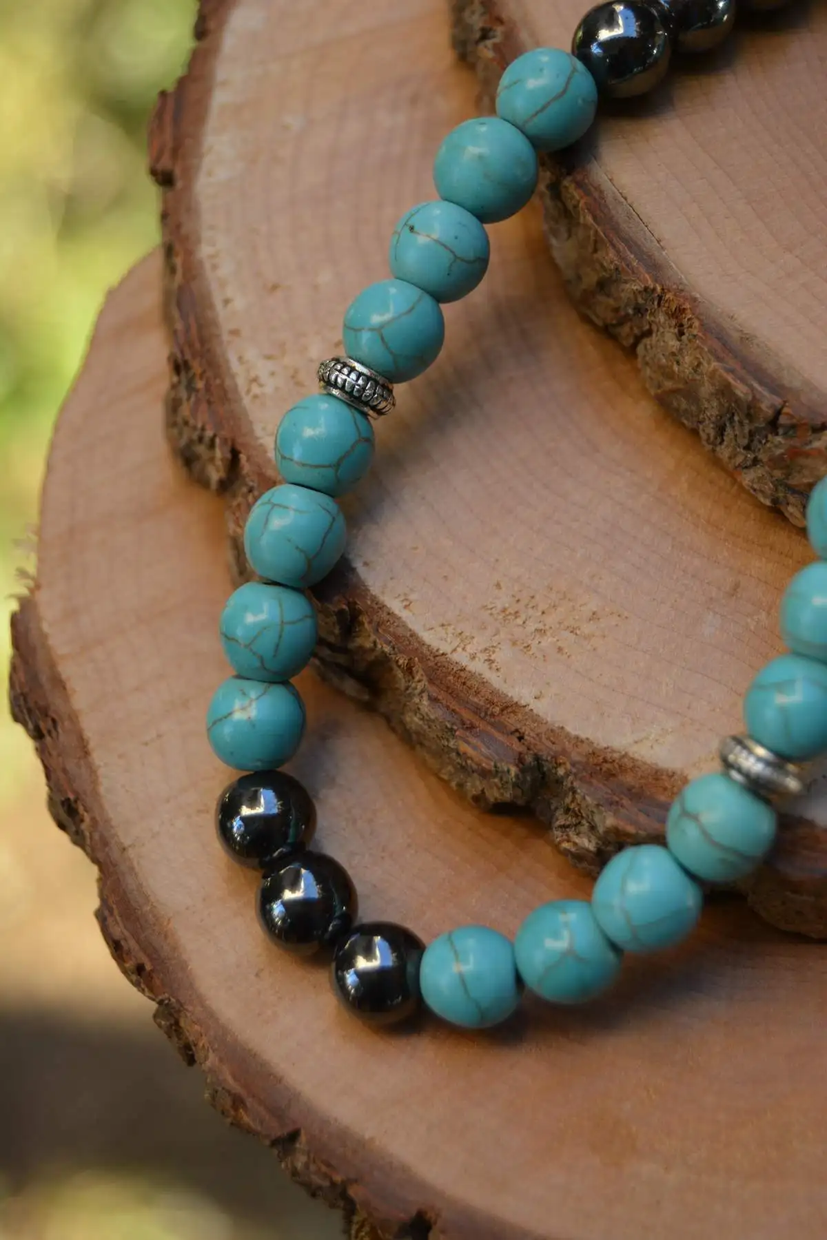 Исламская 33-х зерен Мусульманская молитва Розарий для мужчин Браслет Аксессуары, Бирюзовый и Гематит Натуральный Камень, Ручная работа.