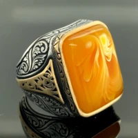 men silver ring amber stone ring amber gemstone ottoman jewelry 925 sterling silver ring gifts for husband gift for hi