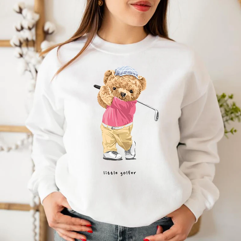 Neutral Harajuku Style Sweatshirt Personality Cotton Golf Bear Print Casual Solid Color Hoodie Men and Women Jumper Warm S-5XL
