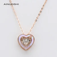 ainuoshi 18k gold round cut 0 021ct real diamond 0 45ctpink mother of pearl heart shaped pendant necklace jewelry for women 18