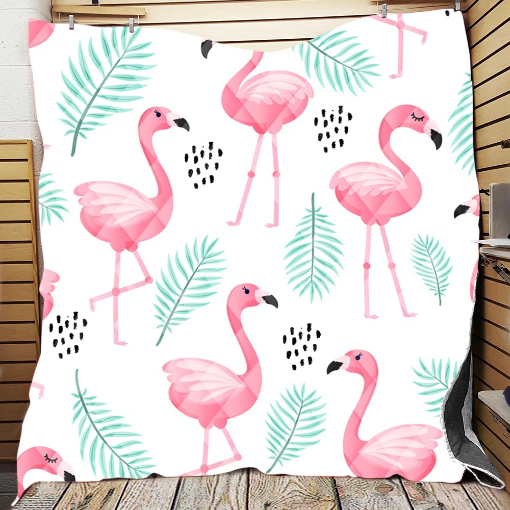 

3D Flamingo Summer Quilt Blanket Cartoon Comforter Throw Warm Blankets For Birthday Gifts Fall Winter Quilt Home Decor Textile