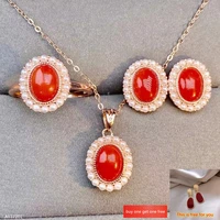 kjjeaxcmy fine jewelry natural red coral 925 sterling silver new women pendant earrings ring set support test luxury popular