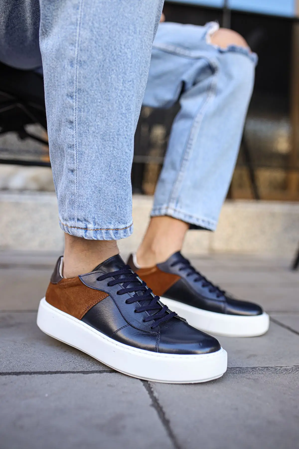 

Premium ONLY Genuine Leather Laced Eva Orthopedic Sole Suede Heel Daily Use Men's Sports Shoes 2022 Summer Navy Blue Brown light