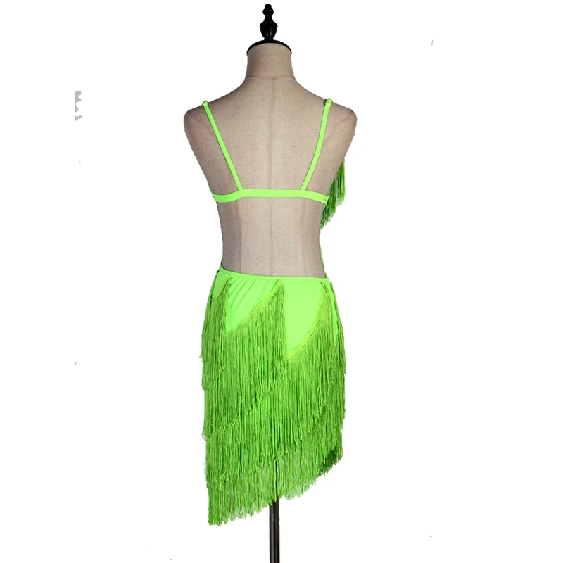 Неоновое зеленое платье для латинских танцев ча-ча танго стразы костюм сцены с