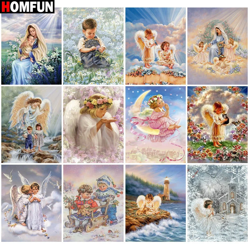 

Алмазная 5D картина HOMFUN «Ангел, цветок, луна», полная вышивка из смолы, вышивка крестиком, домашний декор