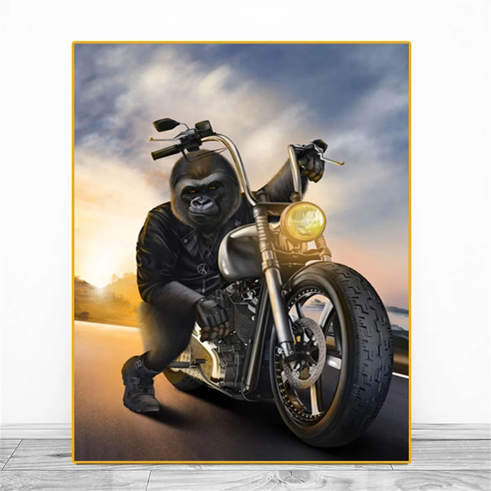 

Gorilla on Motorcycle Prints Bedroom Living Quality Funny Animal Canvas Decoration Painting Art Home Wall Decor Unique Gift