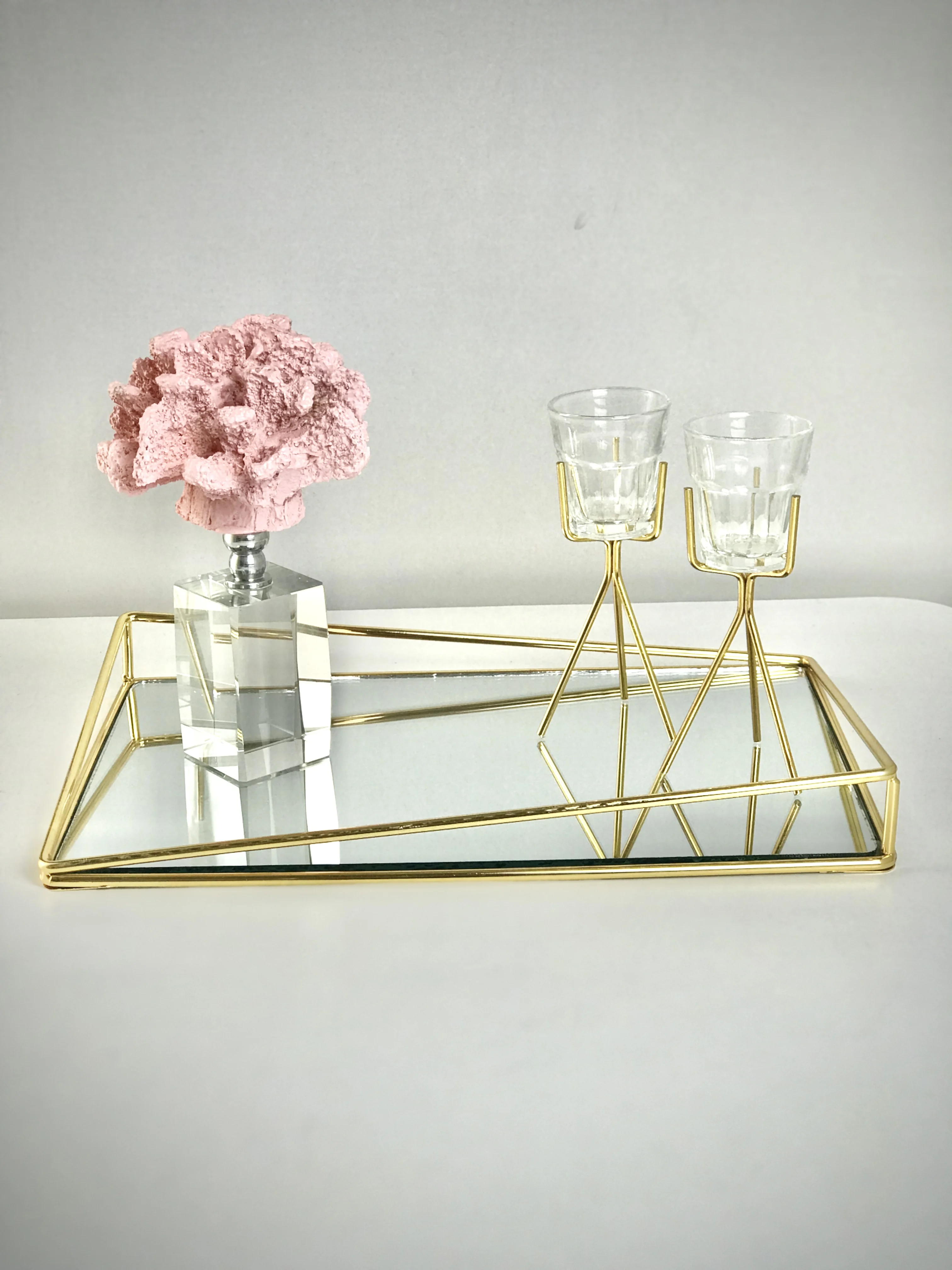 

Storage Tray Gold Rectangle Luxury Glass Metal Mirror Makeup Organizer Cake Plate Jewelry Display 1 pcs Wedding Home Decor