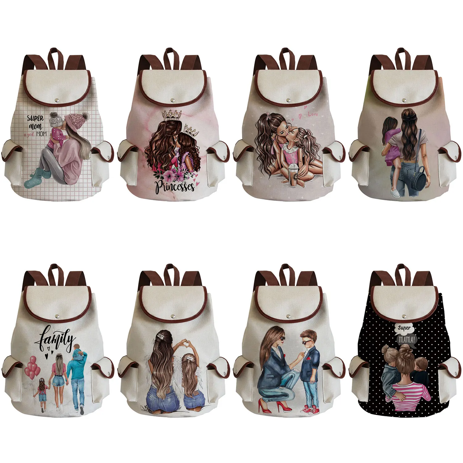 stylish backpacks for kid Women Cartoon Super Mom Life Momlife Mama Mother Print Linen Backpack Large Capacity Portable Preppy Style Drawstring Backpack stylish backpacks for teenage girl