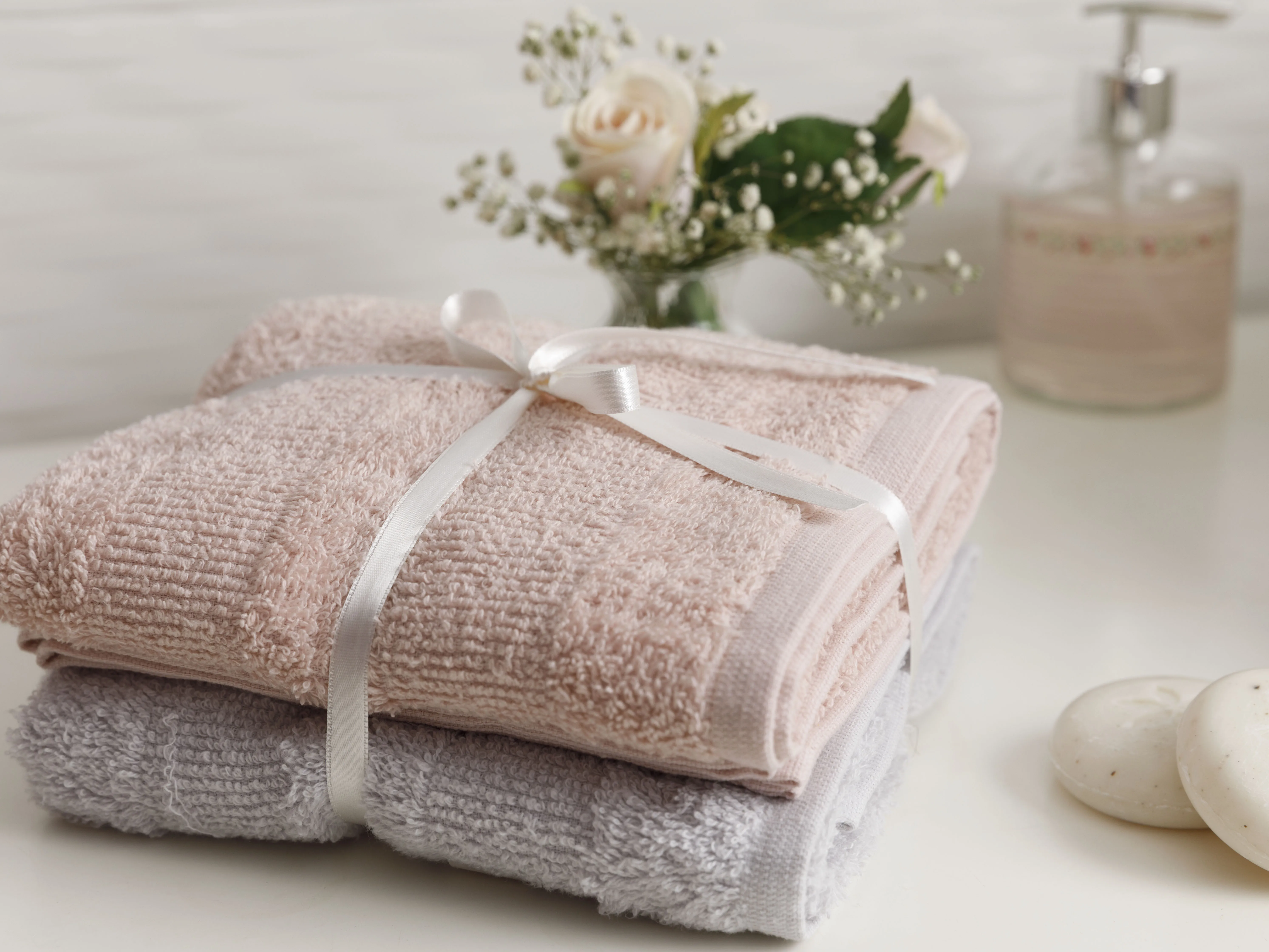 

Turkish Cotton 2 Pcs Face Towels 50x75 Cm Nude -Light Gray