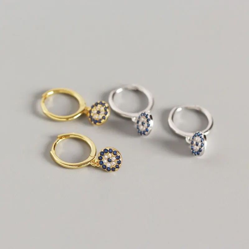 

A00750 Jazaz 100% 925 Стерлинговое Серебро Круглый Объектив "око дьявола" с углом обзора подвеска, серьги со шпилькой, для женщин, злой глаз синий CZ юв...