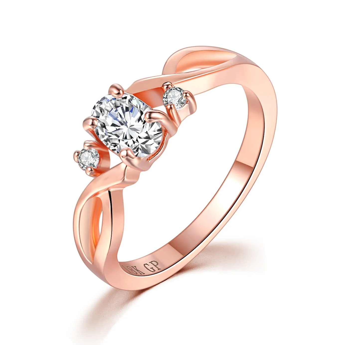 

18K Gold Plated high Polish Oval Cut Zirconia Exquisite Trendy Openwork Ring For Women Size 5-10
