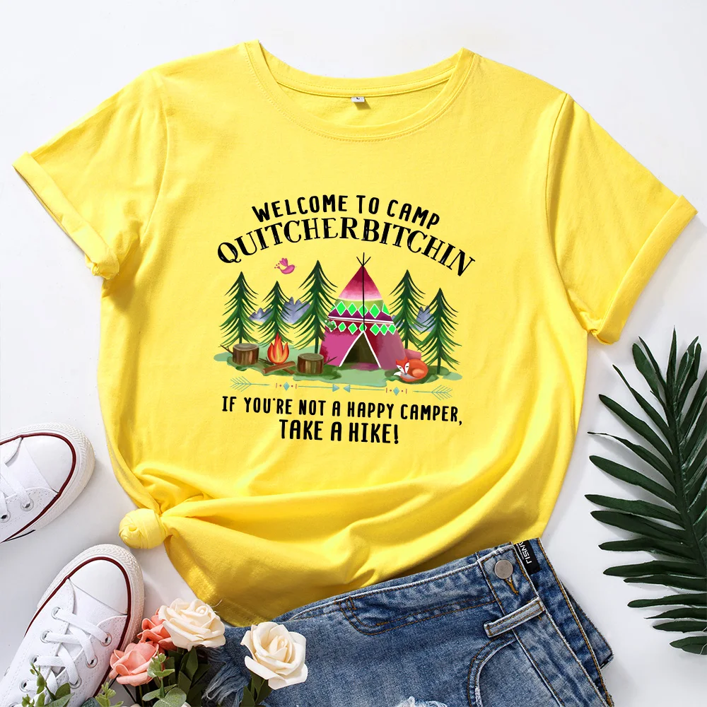 Graphic Tees for Women  Short Sleeve Tee Woman T-Shirts Female Shirt Tops Summer Clothes Welcome To Camp Take A Hike Tree