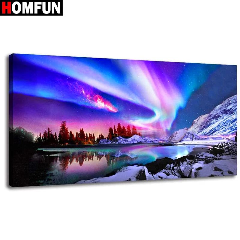 

HOMFUN Diamond painting "night view aurora" Full Square/Round Drill Wall Decor Inlaid Resin Embroidery Craft Cross stitch