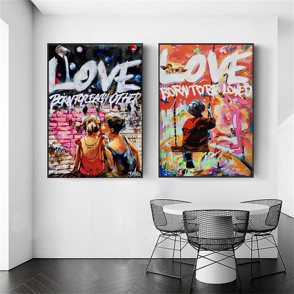 

Graffiti Pop Art Boy And Girl Love Portrait Canvas Painting Home Decor Poster Print Wall Picture For Living Room Frameless