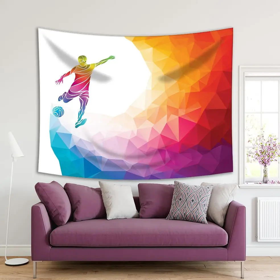 

Tapestry Football Player Kicks The Ball Creative Soccer Player Colored Yellow Orange White