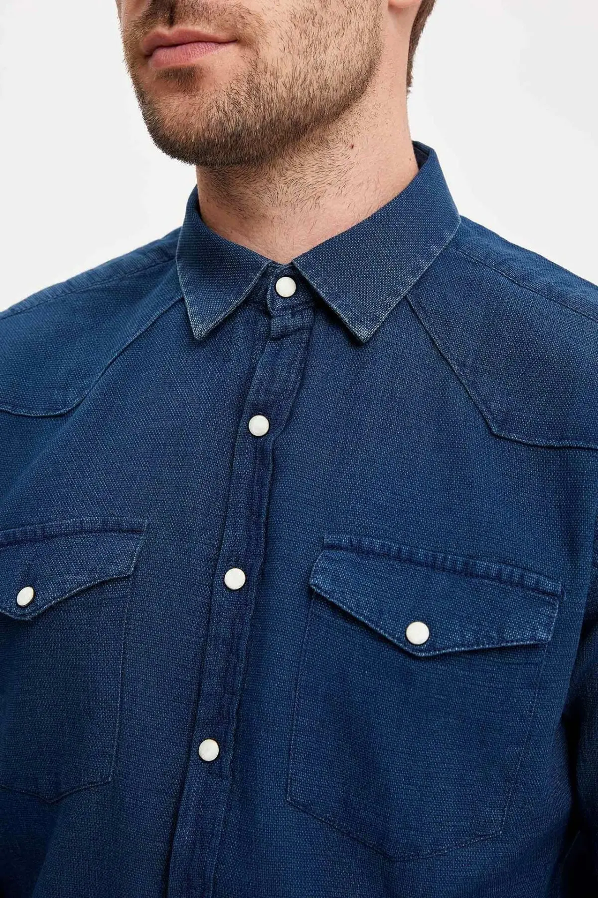 DeFacto модная однотонная повседневная мужская рубашка с воротником лацканами