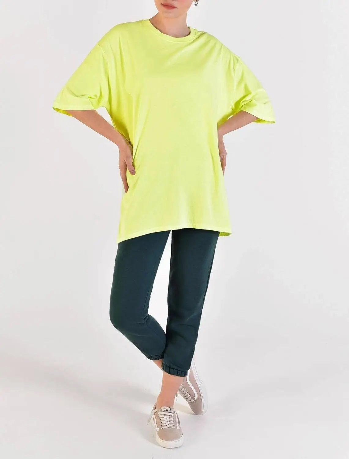 Неоново-Желтая Женская футболка с круглым вырезом 100 хлопок Повседневная | одежда