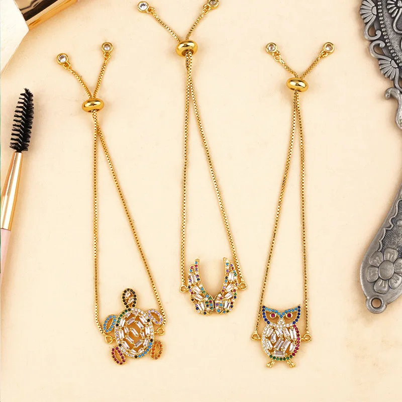 Женский браслет с подвеской в виде совы FLOLA из 24 каратного золота разноцветным