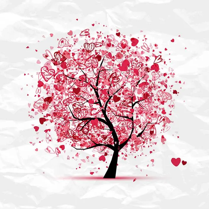 

Curtain Tree with Hearts Leaves Spring Nature Love Beauty Theme Decorative Artwork Red Black