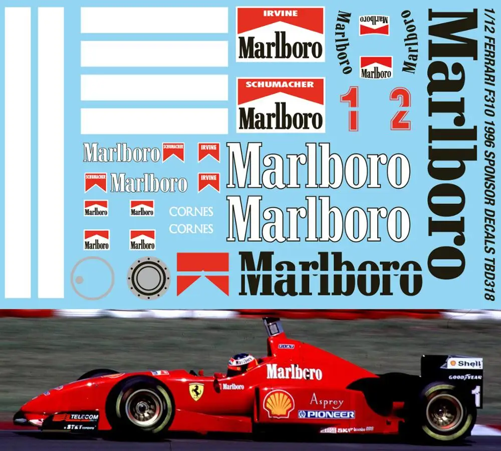 Коллекция 1/12 года FERRARI F310 1996 наклейки для спонсора Шумахера ирлой TB DECAL TBD318 |