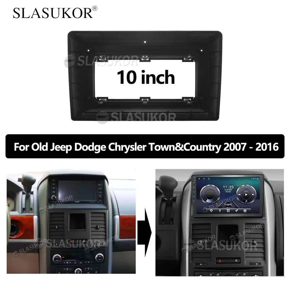 

10 INCH Fascia fit For Old Jeep Dodge Chrysler Town&Country 2007 - 2016 Panel Dash Mounting Installation Trim Kit Frame Bezel