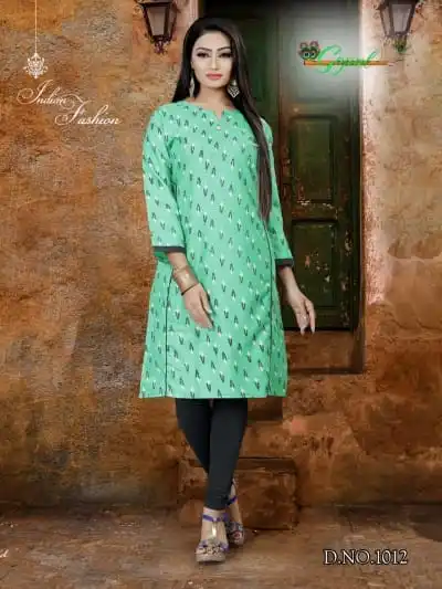 Индийская традиционная Курти 3 четверти рукав Хлопок Курта Болливуд