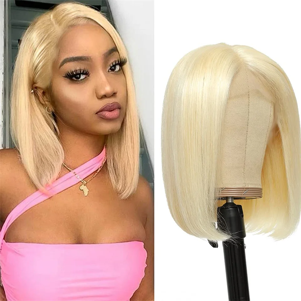 613 Blonde Bob Wig 13X4 Short Lace Front Human Hair Wigs For Women Remy 180% Density Brazilian Straight 613 Bob Human Hair Wigs