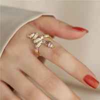 zircon snake shape rings for women gold plated copper red green adjustable ring luxury vintage animal jewelry wholesale gifts