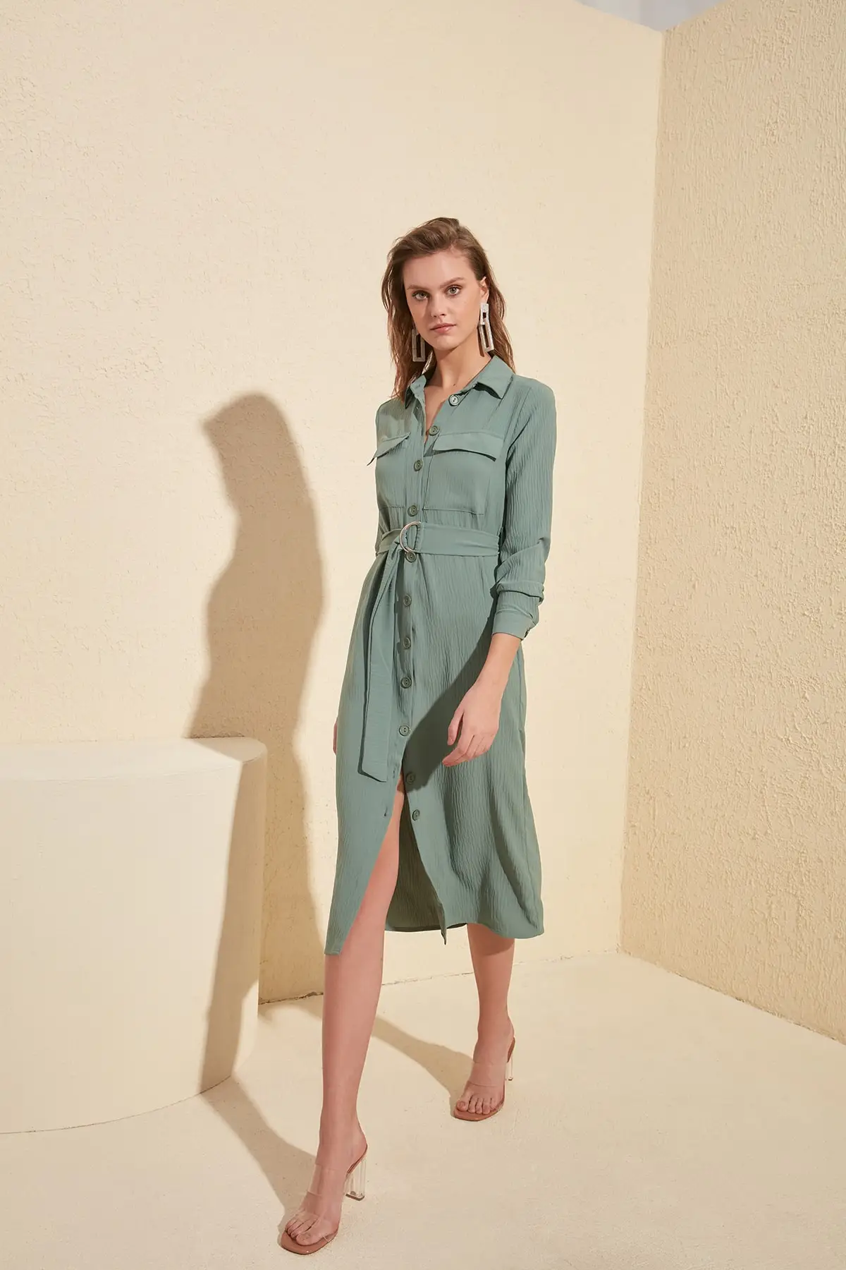 Платье с арочным кармашком и мятным карманом TWOSS20EL1092|Женские платья| |