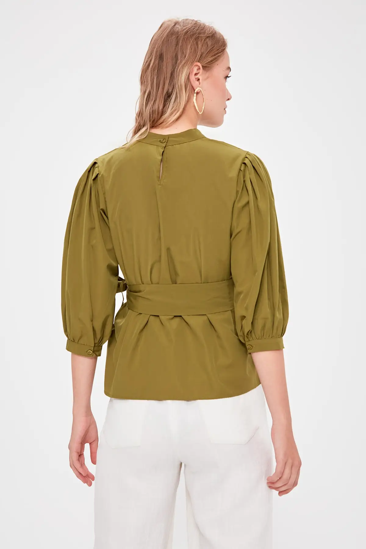 Trendyol зеленая шнуровка подробная Bluz TWOAW20BZ0703| |