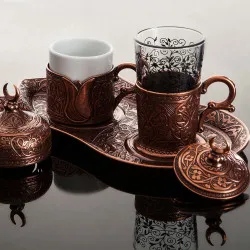 

Turkish Coffee Cup 1 Person with Glass Copper Cup Arabic Ottoman Traditional Gift Authentic Espresso Serving