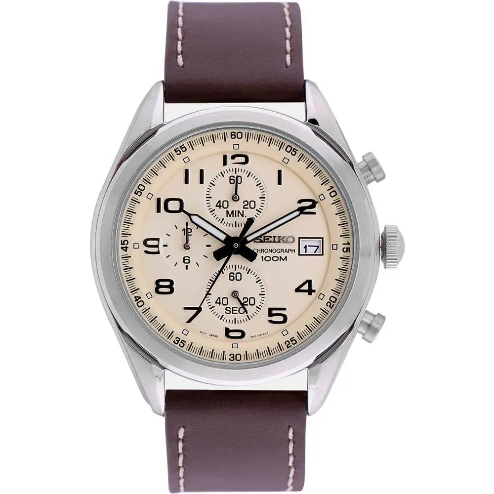 Мужские водонепроницаемые часы Seiko Neosports SSB273P1 бежевый циферблат 45 мм кожаный