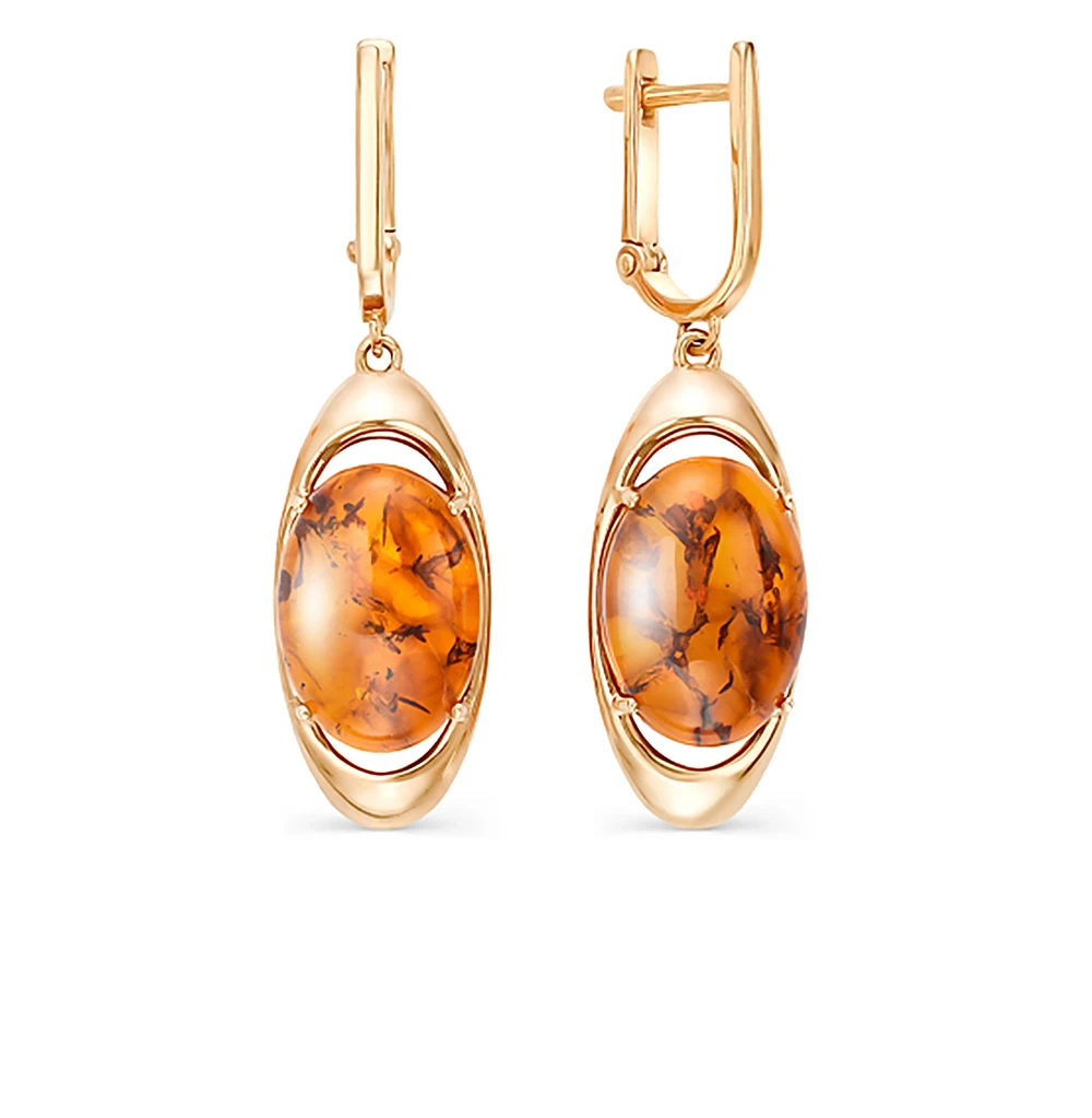 Золотые серьги с янтарем SUNLIGHT проба 585|Серьги-клипсы| |