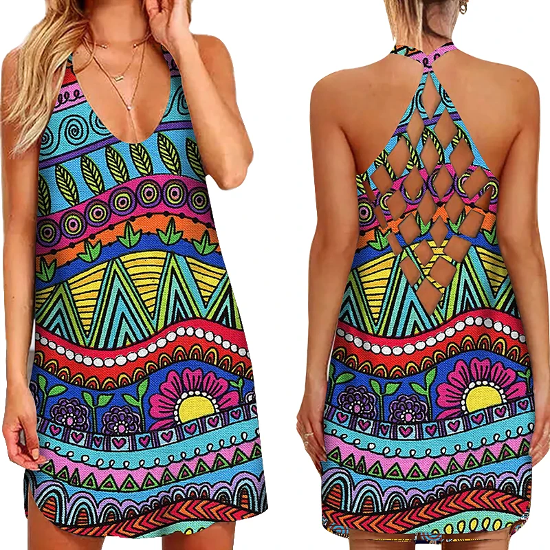 Женское платье-мини в богемном стиле повседневный свободный пляжный сарафан без