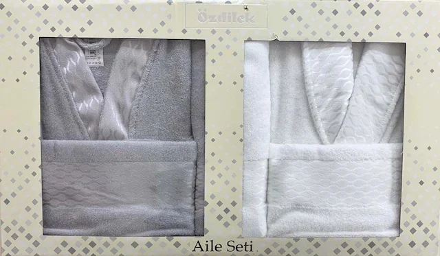 Özdilek Elissa Gray White Family Robe Set Özdilek Bathrobe Set 390024892