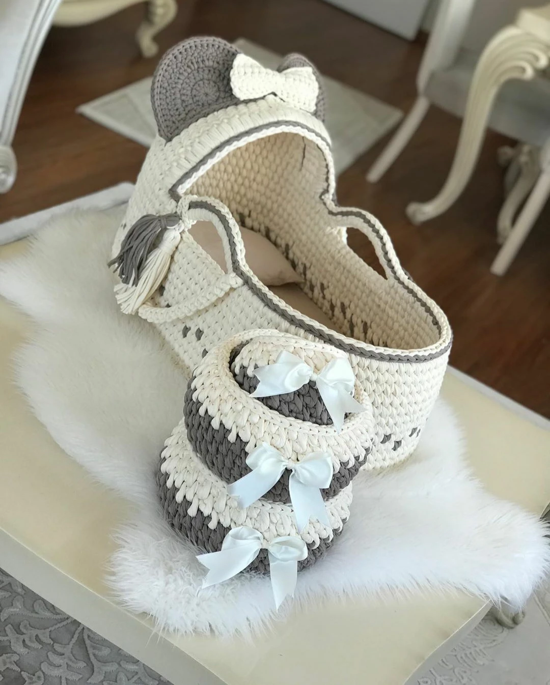 

Knit poufs, rugs, chunky blankets, newborn baby baskets