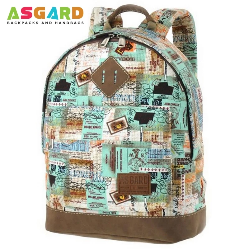 Модный молодежный женский рюкзак Asgard Р 5437 Коллаж Почта мята|Женские рюкзаки| |