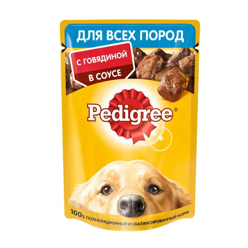 Влажный корм Pedigree для взрослых собак всех пород с говядиной в соусе 28 шт по 85г. |